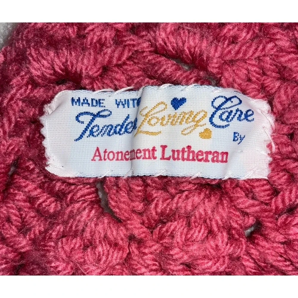 Handmade Cottage Core Crochet Throw Blanket Pink White And Burgandy 29x56